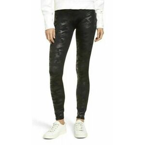 Spanx Faux Leather Black Camo Legging M High Rise Pants Yoga Gym Active 20185Q